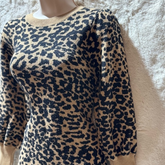 LOFT Knit Sweater Dress medium Leopard Print crew Neck Y2K Fall Autumn NWOT - Picture 6 of 13